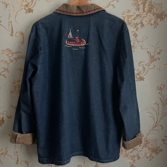 Vtg Teddi Womens Jacket Size M Barn Chore Embroidered Denim Corduroy Lightweight - Picture 2 of 12